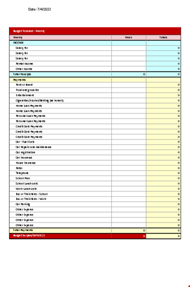 weekly budget printables template