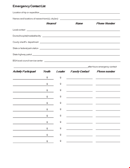 emergency contact list template - nearest phone numbers & local contacts template