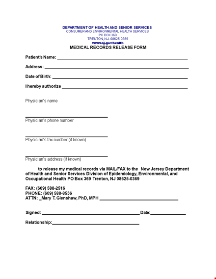medical release form - easily access and share medical information with your healthcare providers template