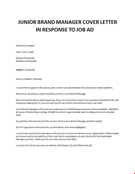 junior brand manager cover letter template