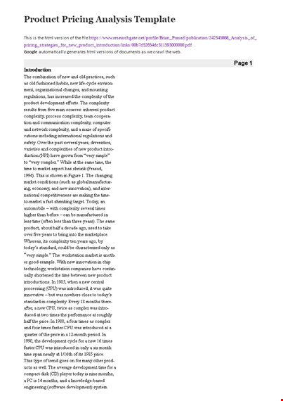 product pricing analysis template template