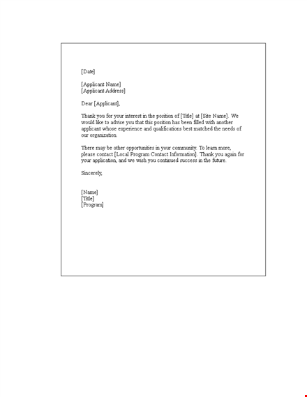 thank you for your application – rejection letter for applicant template