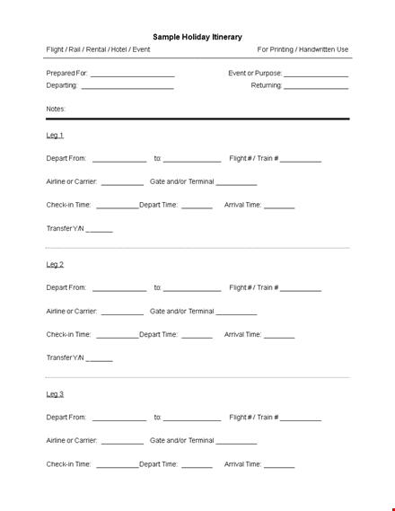 sample holiday itinerary template template
