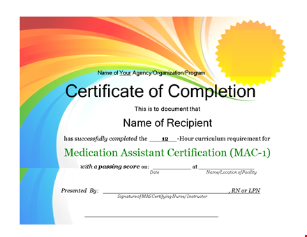 customizable certificate of completion template - program/agency/organization name | signature template