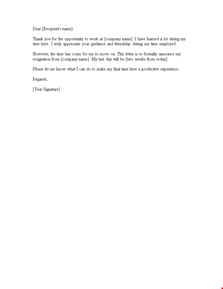 resign with ease: two weeks notice template for your company template