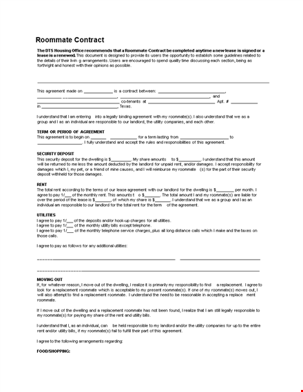roommate agreement template - ensure you understand and agree with your roommate template