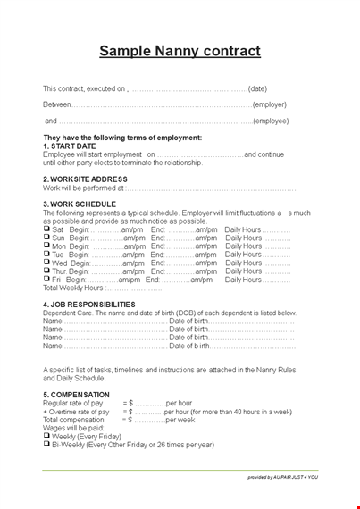 daycare contract: essential guidelines for employee, employer, and nanny template