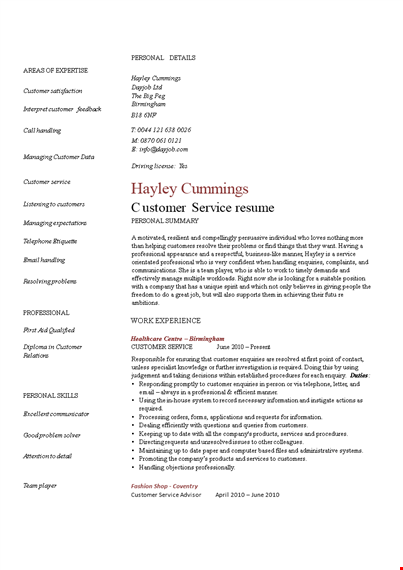 customer service resume template - expertly crafted for effective customer handling | dayjob template
