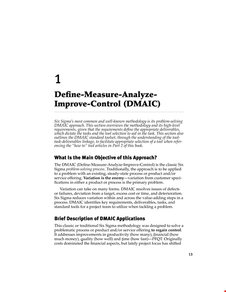 dmaic six sigma example template