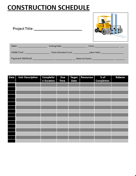 construction project work schedule template template