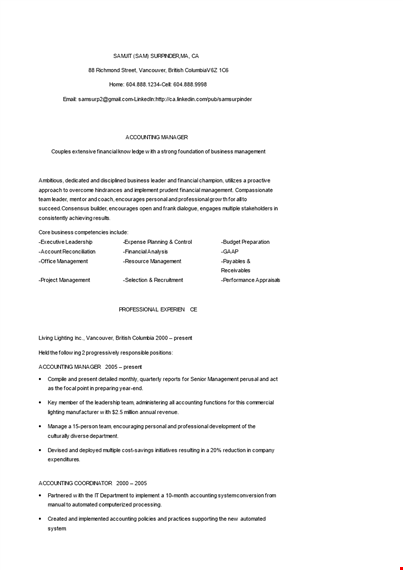 finance accounting manager resume template