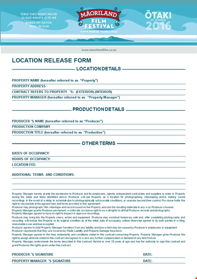 location release form: manager contracts, property terms & more template