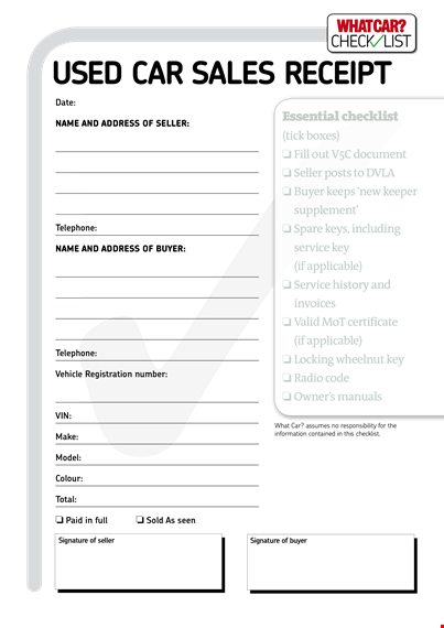 used car sale receipt pdf download template