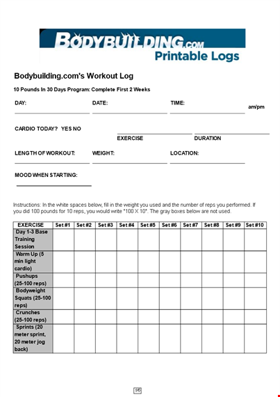 workout template for squats and deadlifts template