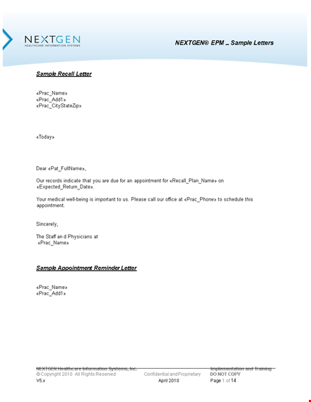 doctor appointment reminder letter template
