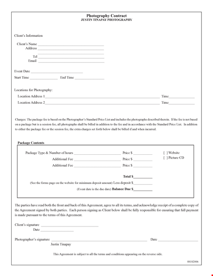 photography contract receipt - event client agreement | photographer shall template