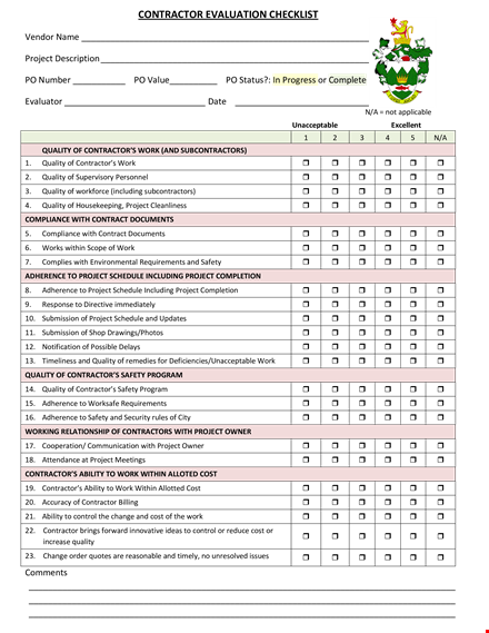 project contractor evaluation checklist - ensure project safety, quality, and contractor compliance template