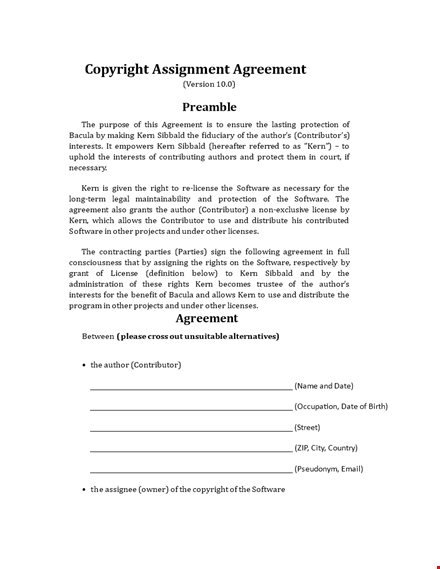 copyright assignment agreement sample template