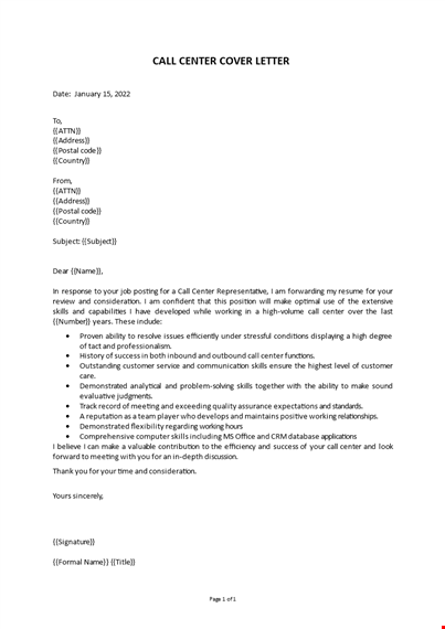 call center representative cover letter template