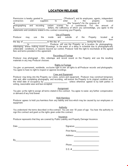 location release form: protect your property rights as a producer template