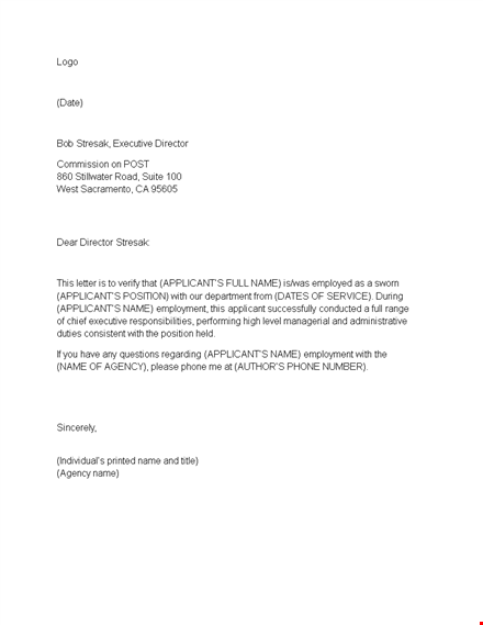 executive director proof of employment letter for job applicant | stresak template