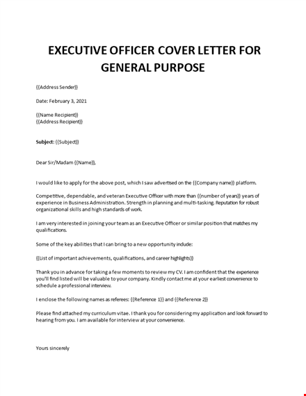 executive cover letter sample template