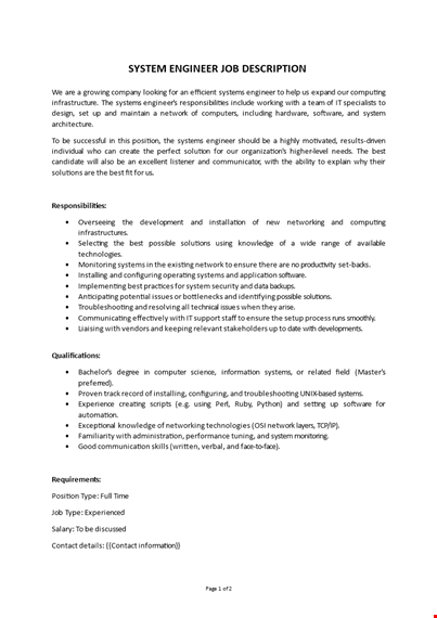 system engineer job description template