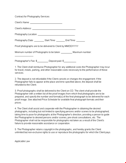 photography contract template for clients: secure your photographs template