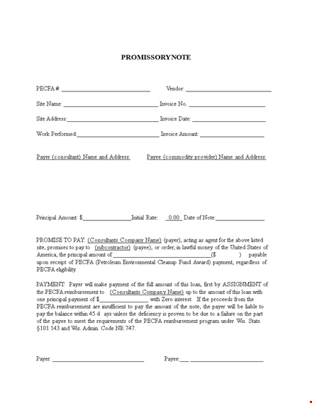 simple promissory note template for any amount | pecfa approved template