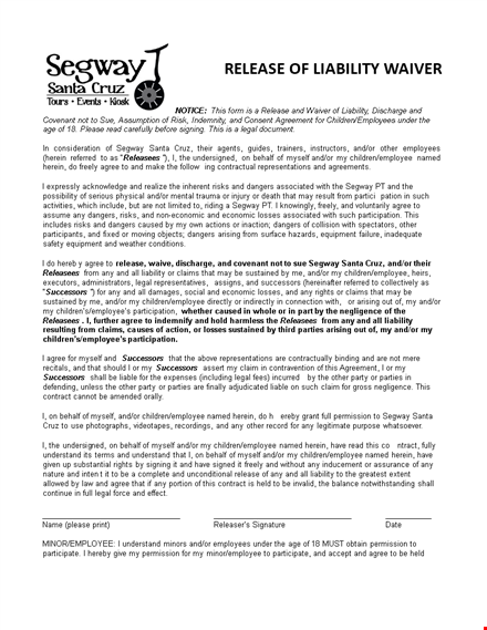 liability release waiver form template