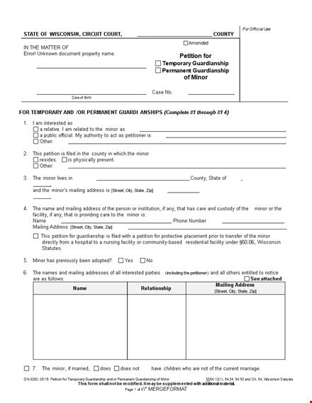 guardianship petition form template