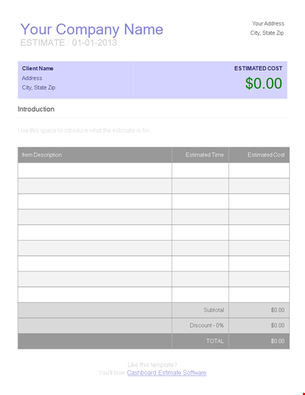 professional estimate template - create accurate & timely estimates | company name template