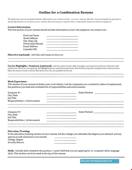 outline for a combination resume template