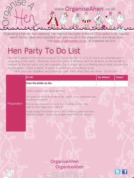 hen party to do list template