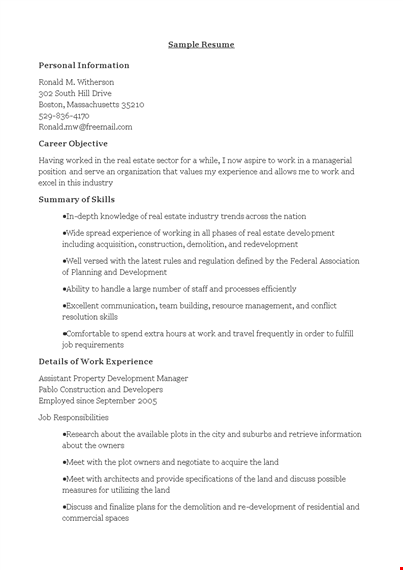 property development manager resume template