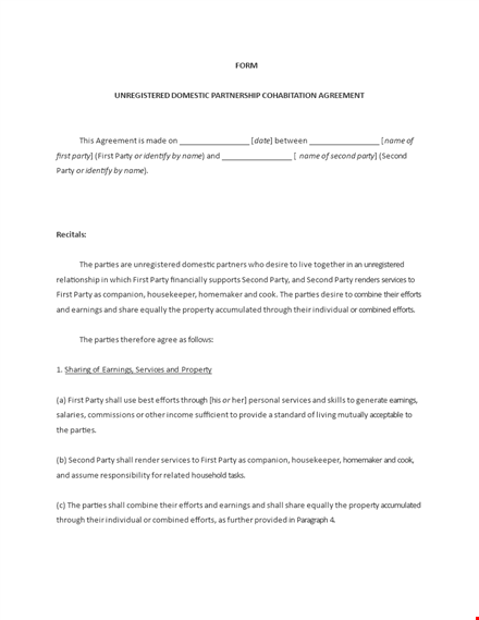cohabitation agreement template | create a legal agreement for property and parties template