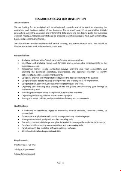 research analyst job description template