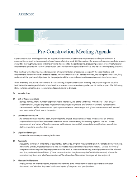 pre construction meeting agenda template template