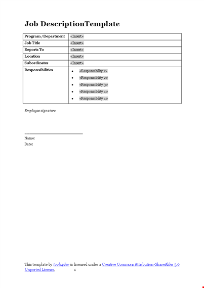 effective job description template - department, title, program template