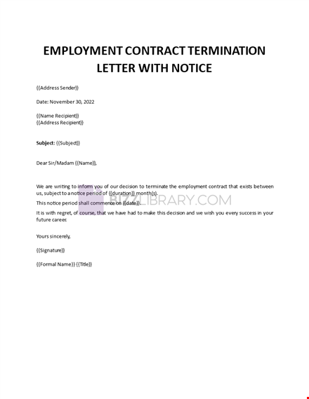 employment contract termination letter with notice template