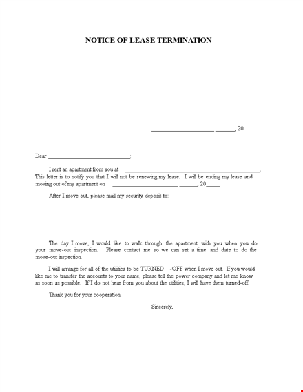 rental agreement termination letter format - easy lease termination for your apartment template