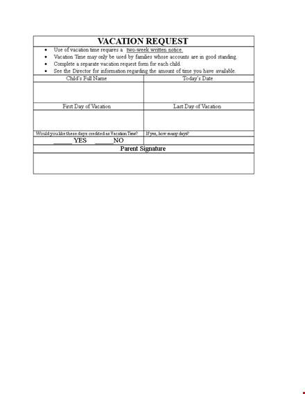 submit a vacation request form for your child - easy and efficient template