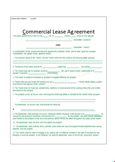 lease agreements sample - commercial | retention options template