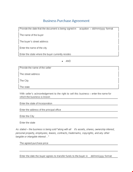 buyer-friendly purchase agreement template | state-specific | easy to enter template