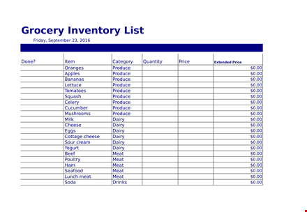 grocery list inventory template