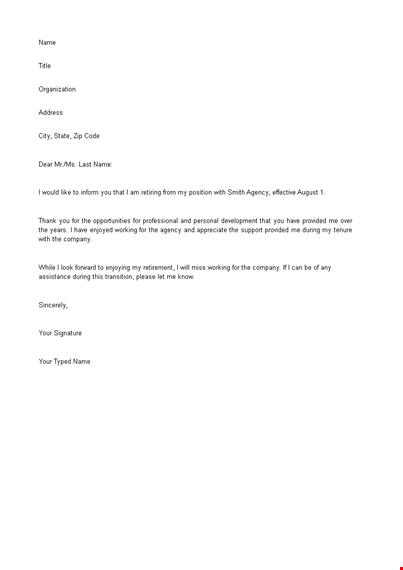 faculty retirement resignation letter template