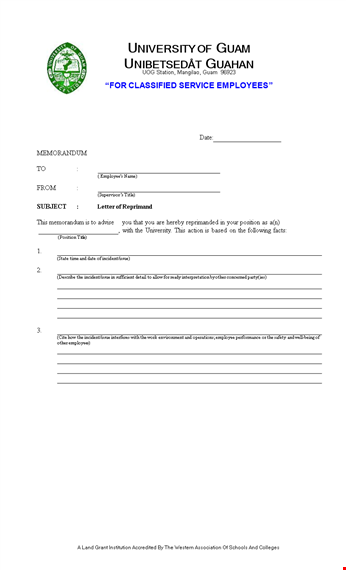 employee action: letter of reprimand for violation template