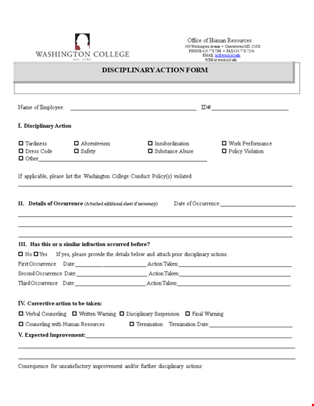 hr disciplinary action form template