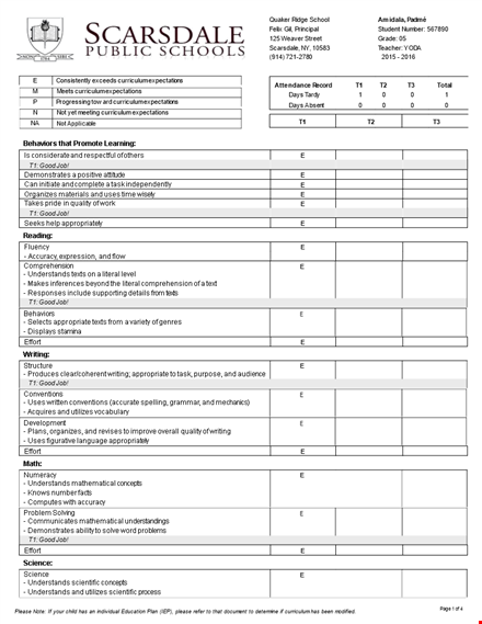 writing | report card template to track expectations demonstrates template