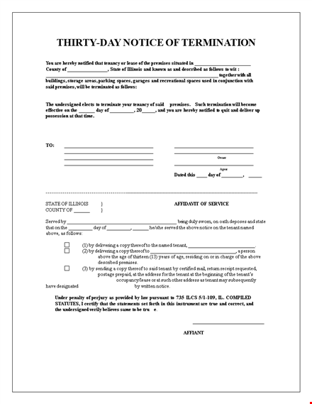 thirty day notice of termination template